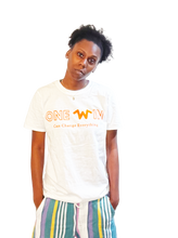 Load image into Gallery viewer, One Win (&quot;Can Change&quot;) White/Orange Logo Short Sleeved Shirt
